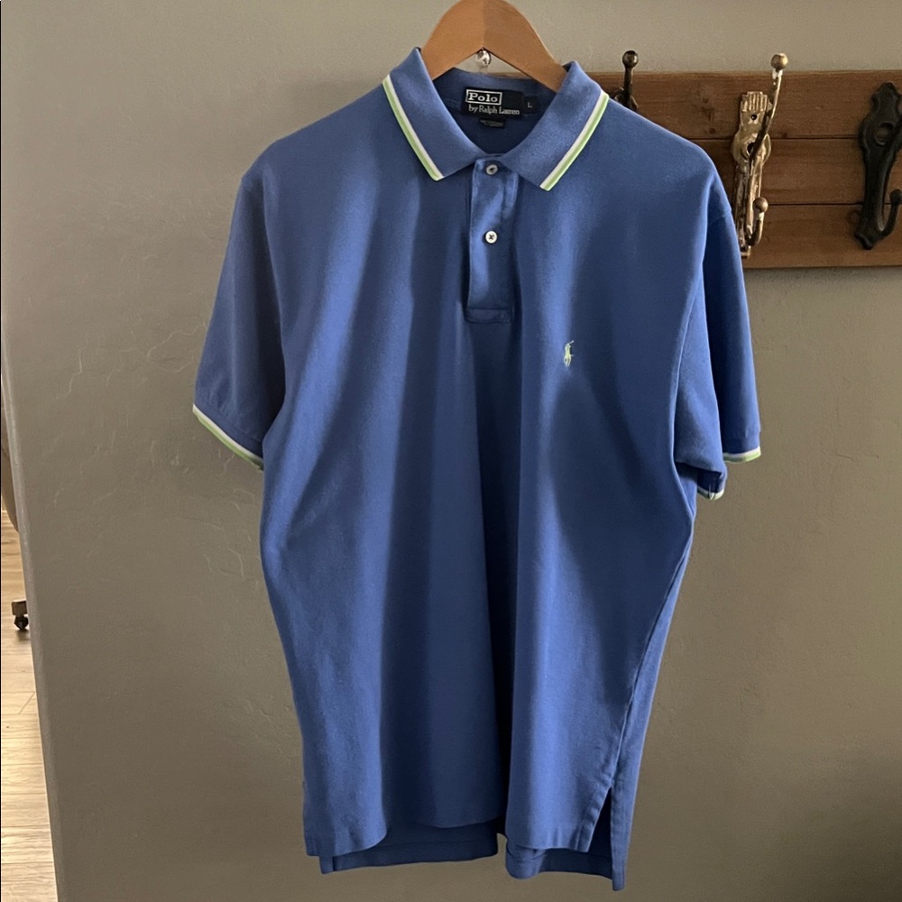 Polo by Ralph Lauren Blue Polo with Contrast Lime Trim